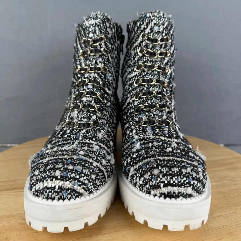 Anthropologie Cecelia New York Tweed Chance Hiker Combat Boots Womens Size 7M US